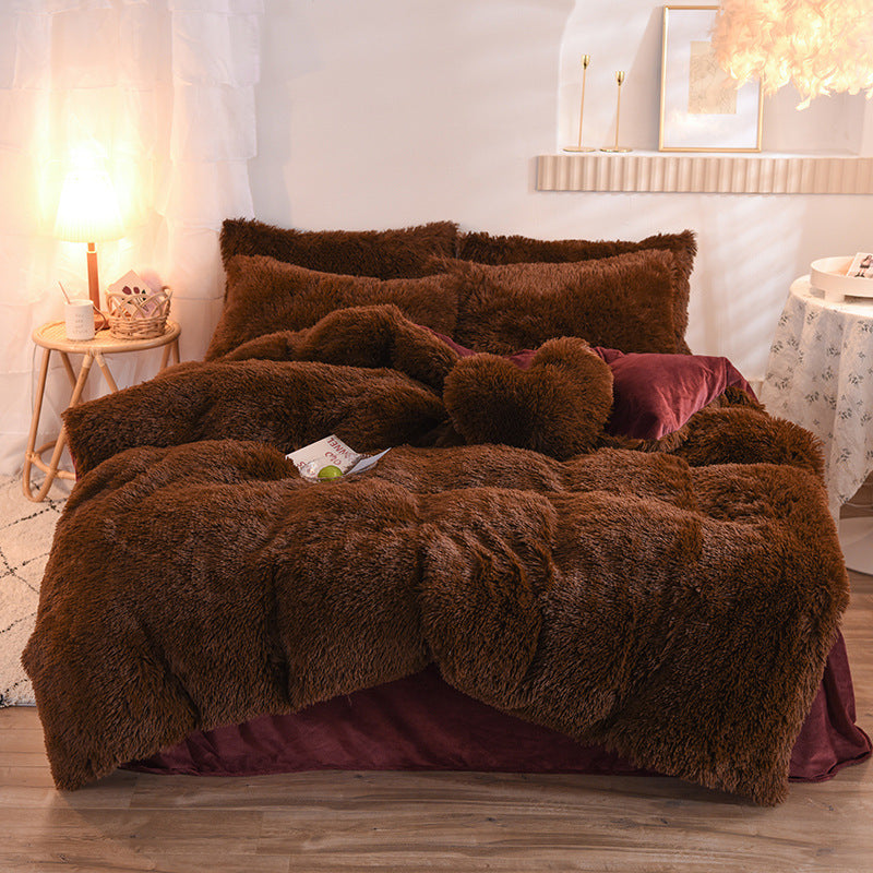 Luxury Thick Fleece Duvet Cover Queen King Winter Warm Bed Quilt Cover Pillowcase Fluffy Plush Shaggy Bedclothes Bedding Set Winter Body Keep Warm